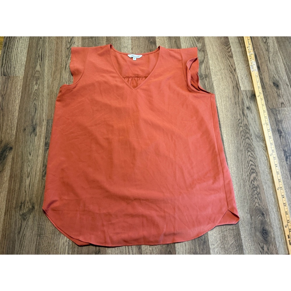Eden Ruth Top Womens XL Burnt Orange Adult Flutter Sleeve V-Neck Blouse